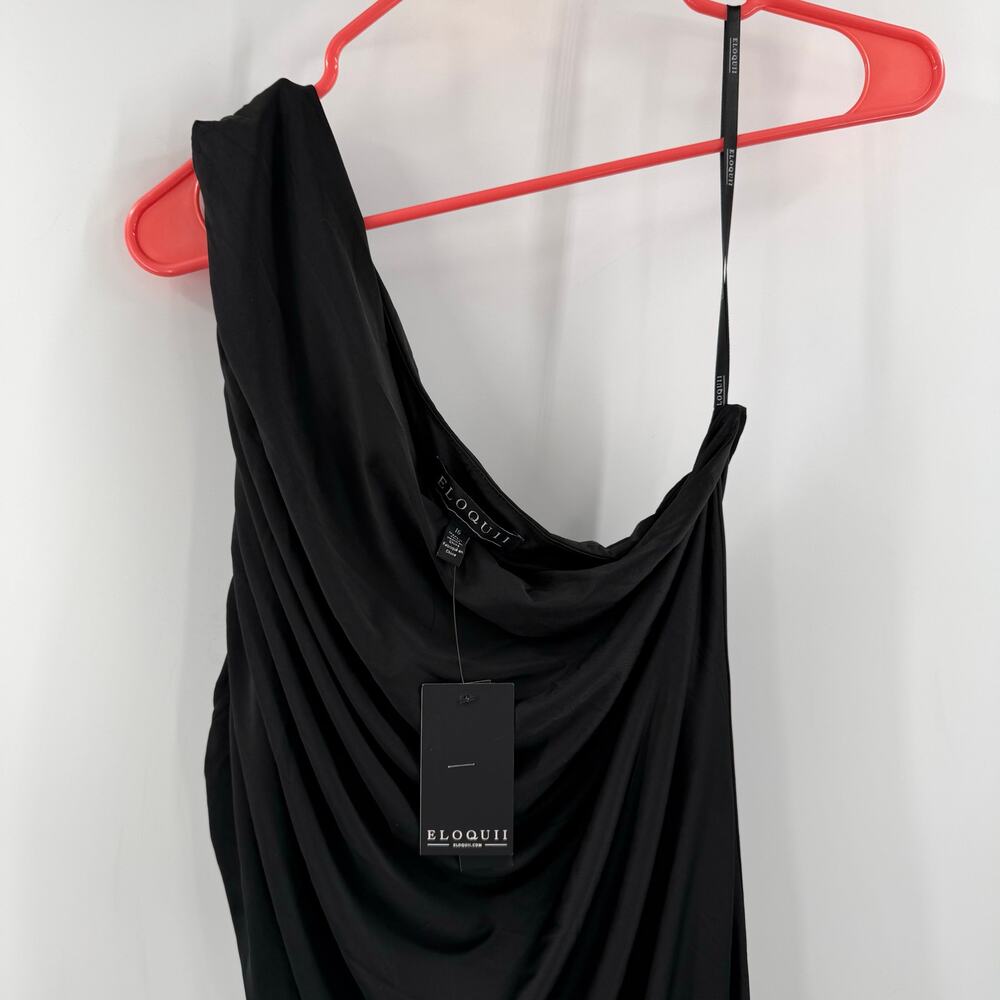 One-Shoulder Black Ruched Midi Dress - Picture 7 of 16